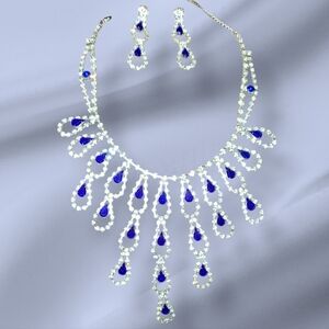 Elegant Blue and Silver Necklace & earrings set
